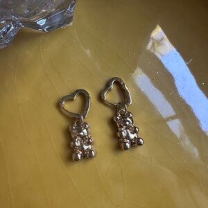 Gold Heart and Bear Earrings
